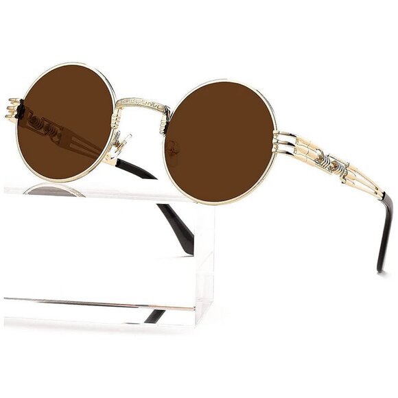 Round Steampunk Sunglasses Gold/Brown - Picture 1 of 6
